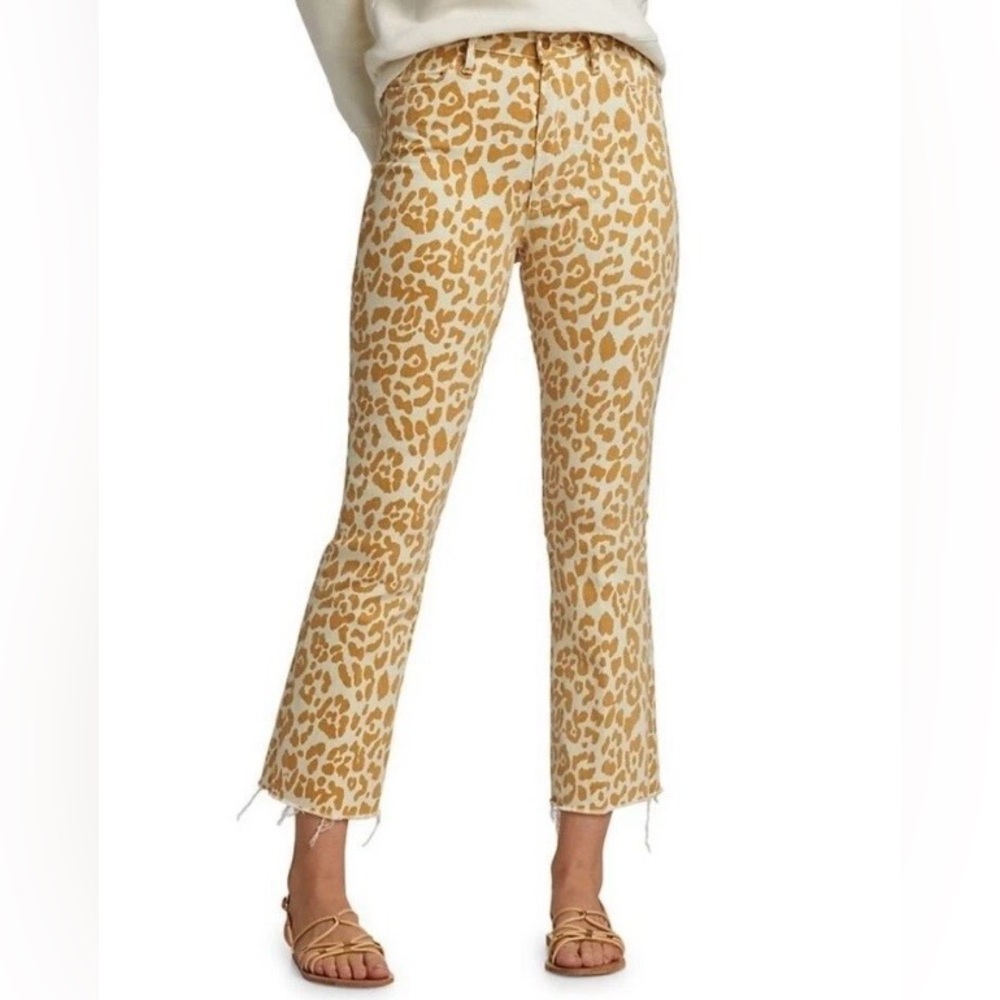 MOTHER The Hustler Ankle Fray High Waist Yellow Floral Leopard Size 28